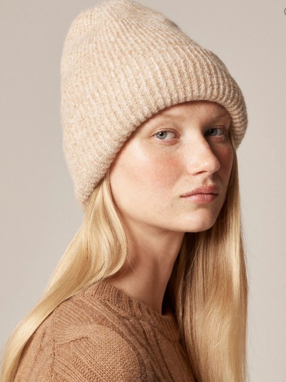 J.Crew Marled Beanie in Supersoft Yarn Heathered Camel Natural
